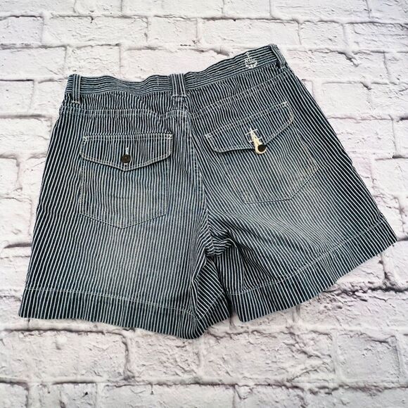 LRL Lauren Jeans Shorts Womans 8 Blue White Striped Anchor Button Cotton - Picture 9 of 10